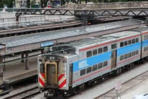 Tren de pasajeros en Illinois en ruta entre Rockford y Chicago representando el nuevo ferrocarril que comenzará operaciones en 2027