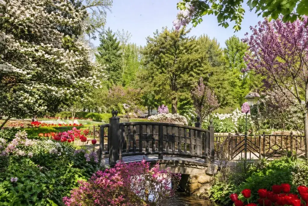 Festival Lilac Time Lombard en Chicago con jardines en primavera y visitantes disfrutando turismo local