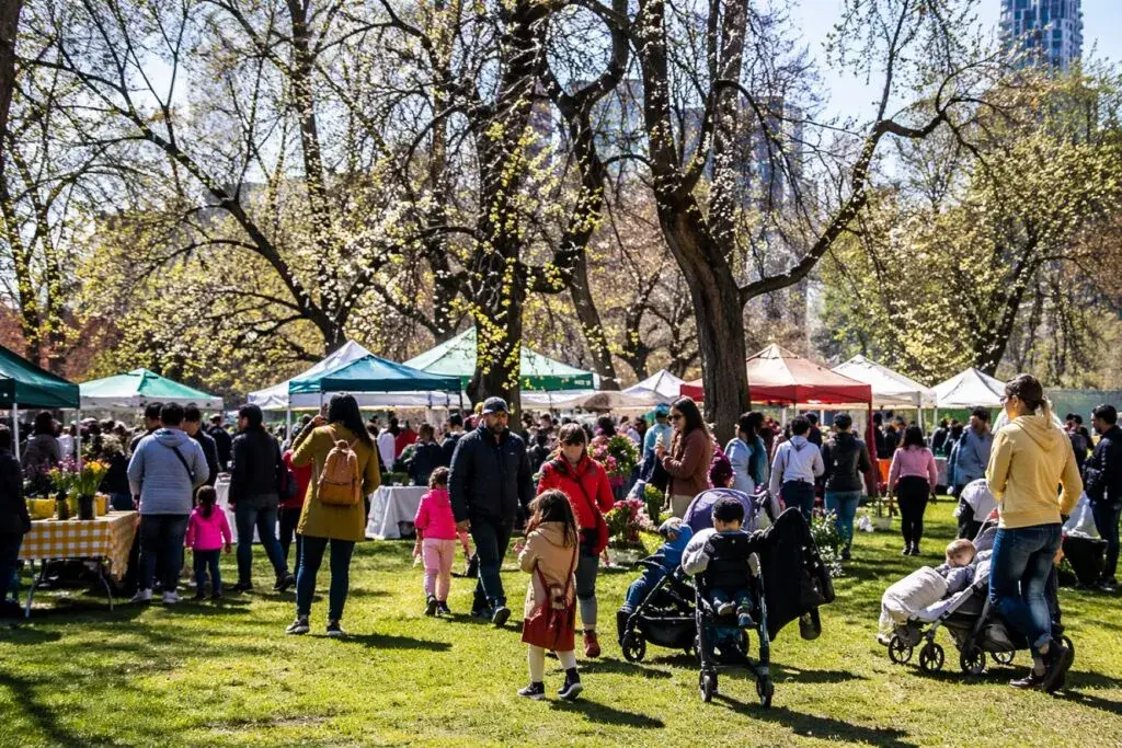 Farmers market en Chicago con productos frescos y diversidad cultural en mercados activos en 2026