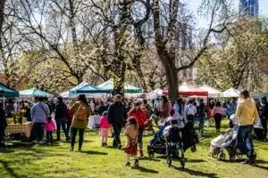Farmers market en Chicago con productos frescos y diversidad cultural en mercados activos en 2026