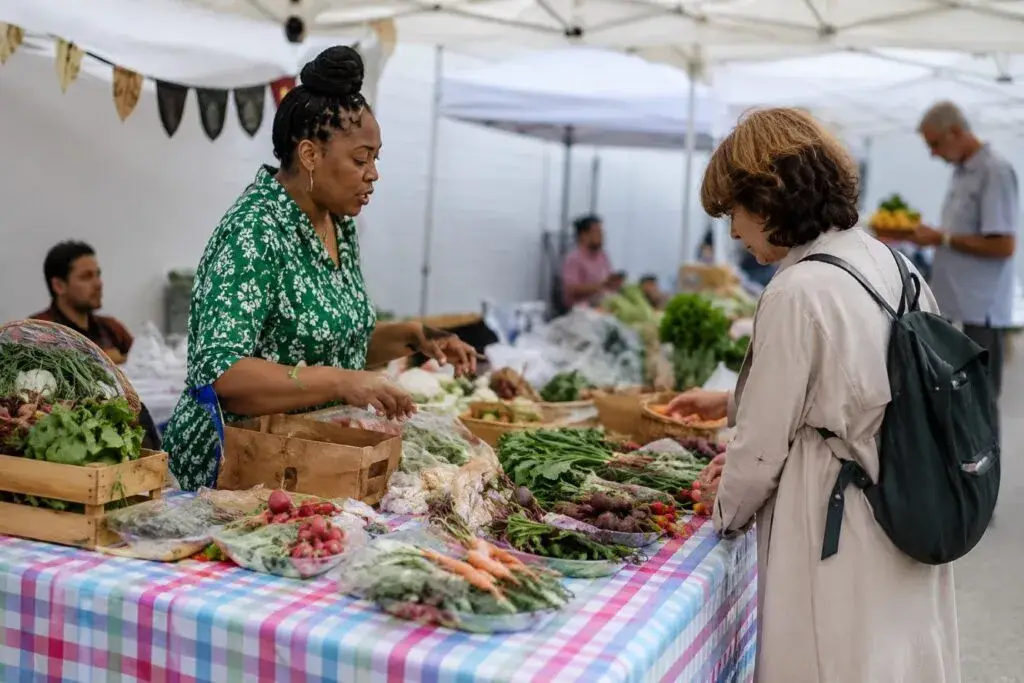 Chicago Vegan Farmers Market en West Loop con productos frescos y emprendedores locales en Chicago