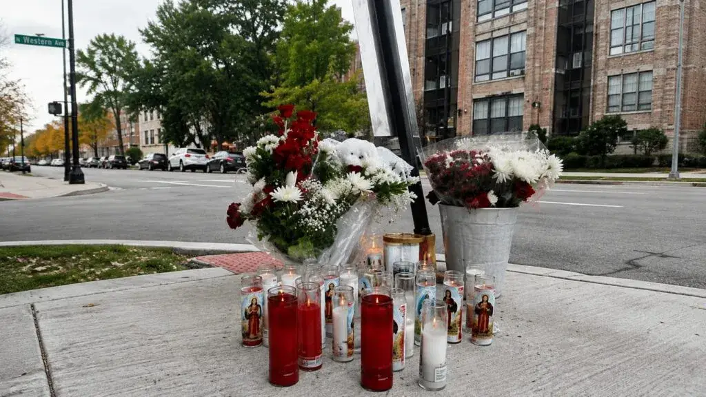 Patín eléctrico en una calle de Chicago tras un accidente vial investigado por la policía.