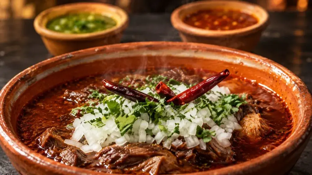 Plato de cabra con consomé y tortillas servido en Birrieria Ocotlan, uno de los restaurantes mexicanos reconocidos de Chicago.